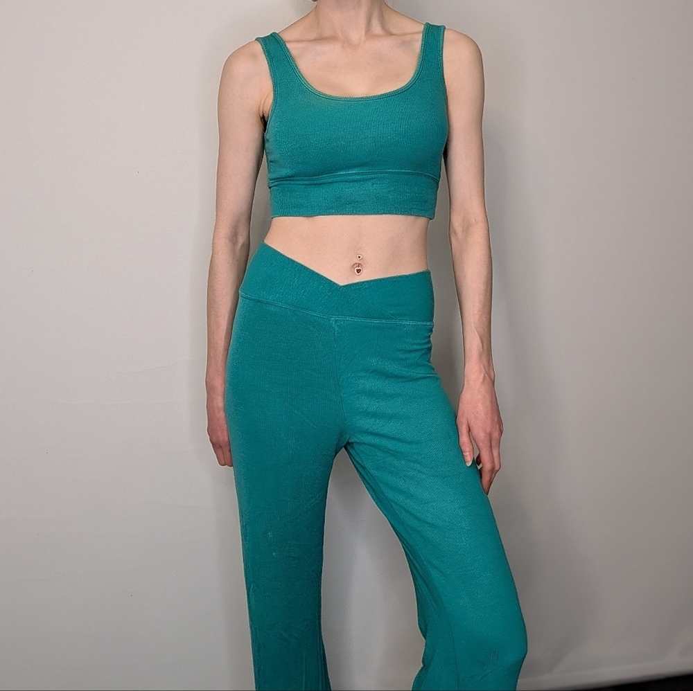 Z Supply Ribbed Lounge Set | Flare Pants XS + Bra Top S | Matching Loungewear